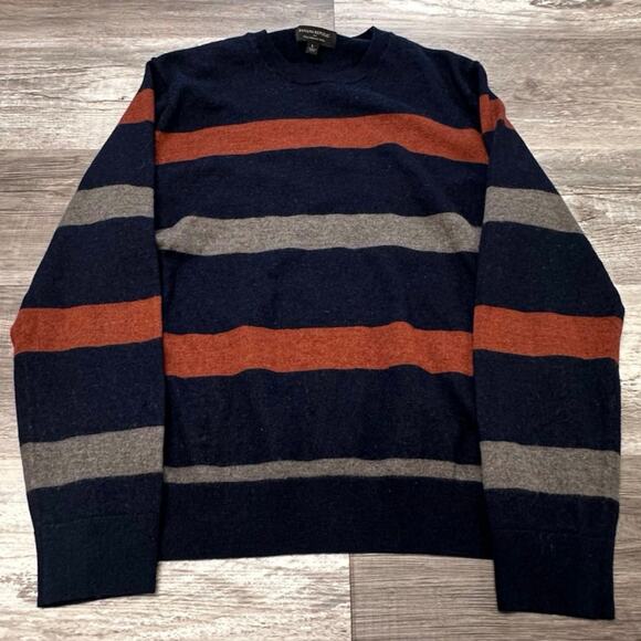Banana Republic Striped Blue Gray Orange Men Medium Merino Wool Pullover Sweater - Picture 1 of 11